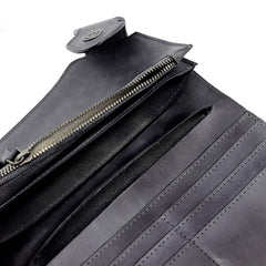 Vintage Gray Leather Men's Biker Chain Wallet Biker Wallet with Chain Long Chain Wallet For Men