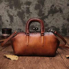 Vintage Handmade Leather Brown Womens Frame Handbag Shoulder Bag Green Crossbody Purse For Women