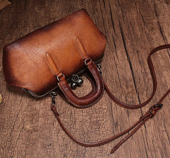 Vintage Handmade Leather Brown Womens Frame Handbag Shoulder Bag Green Crossbody Purse For Women