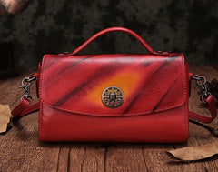 Vintage Handmade Leather Red Womens Handbag Shoulder Bag Red Purse For Women