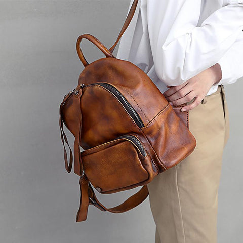 Brown Small Leather Backpack for Women Brown Leather Backpack Vintage Leather Rucksack Backpack