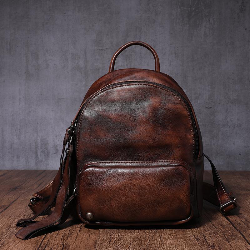 Brown Leather Small Rucksack Womens Leather Backpack Ladies Backpack Purse