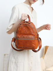 Small Brown Leather Rucksack Womens Leather Backpack Ladies Backpack Purse