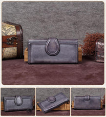 Vintage Womens Long Bifold Tan Wallet Brown Leather Wallet Red Clutch Wallet Purse