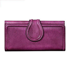 Vintage Womens Purple Long Bifold Wallet Leather Wallet Red Clutch Brown Wallet Purse