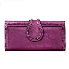 Vintage Purple Womens Long Bifold Wallet Brown Leather Wallet Red Clutch Wallet Purse