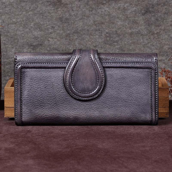 Vintage Womens Long Bifold Wallet Brown Leather Wallet Red Clutch Wallet Purse SM8158639