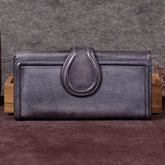 Vintage Womens Long Bifold Wallet Brown Leather Wallet Red Clutch Wallet Purse