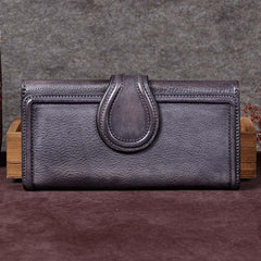 Vintage Purple Womens Long Bifold Wallet Brown Leather Wallet Red Clutch Wallet Purse