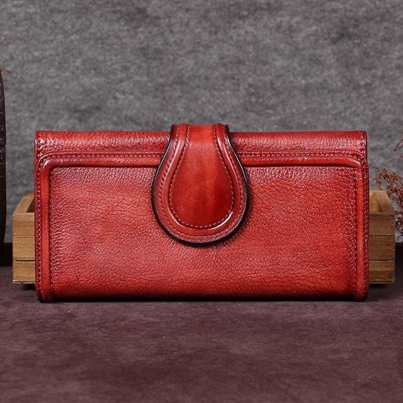 Vintage Red Womens Long Bifold Wallet Brown Leather Wallet Purple Clutch Wallet Purse