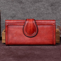 Vintage Purple Womens Long Bifold Wallet Brown Leather Wallet Red Clutch Wallet Purse