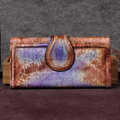 Vintage Womens Long Bifold Tan Wallet Brown Leather Wallet Red Clutch Wallet Purse