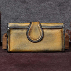 Vintage Womens Long Bifold Wallet Brown Leather Wallet Red Clutch Wallet Purse