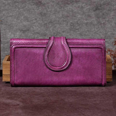 Vintage Womens Long Bifold Tan Wallet Brown Leather Wallet Red Clutch Wallet Purse