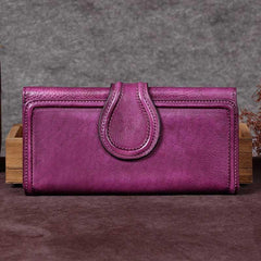 Vintage Womens Long Bifold Wallet Brown Leather Wallet Red Clutch Wallet Purse