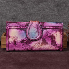 Vintage Red Womens Long Bifold Wallet Brown Leather Wallet Purple Clutch Wallet Purse
