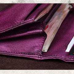 Vintage Red Womens Long Bifold Wallet Brown Leather Wallet Purple Clutch Wallet Purse