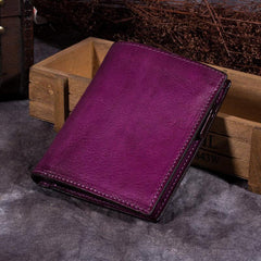 Brown Vintage Small Leather billfold Bifold Wallet Purple Cute Women Green Card Wallet For Ladies