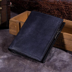 Vintage Womens Blue Small Leather Wallet Bifold billfold Wallet Womens Purse for Ladies