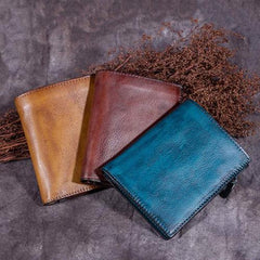 Grey Vintage Womens Leather Bifold Slim Brown Small Wallet BLue billfold Wallet Purse for Ladies