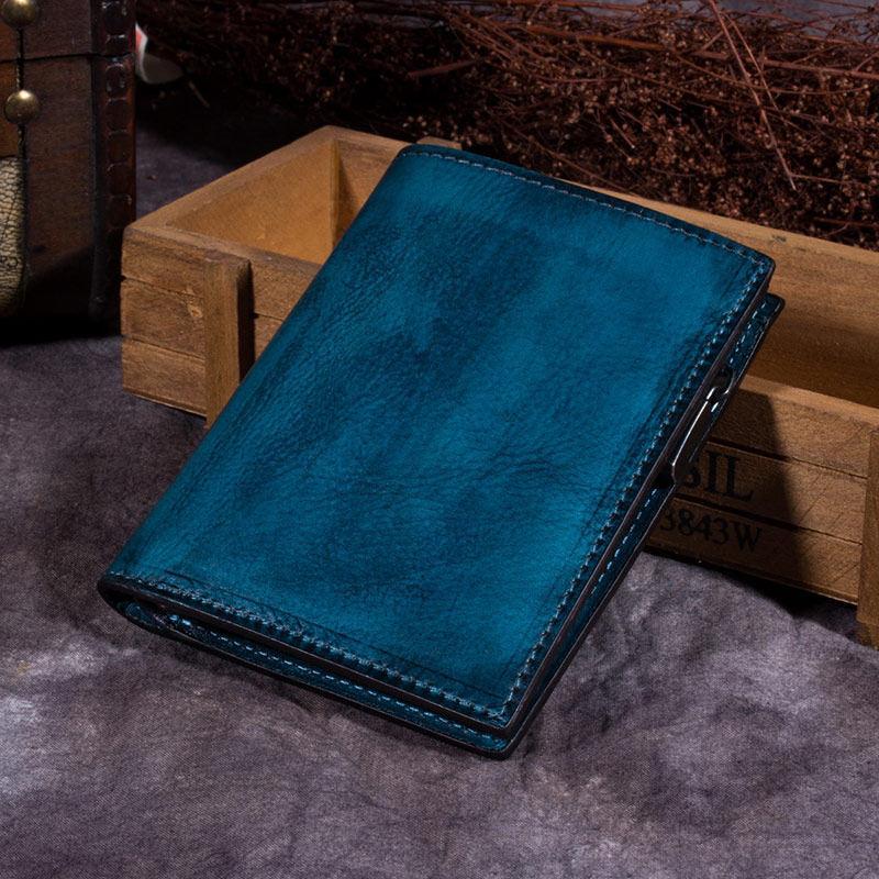 Vintage Womens Blue Small Leather Wallet Bifold billfold Wallet Womens Purse for Ladies