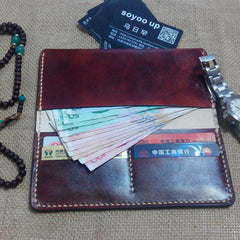 Vintage Leather Bifold Mens Long Wallet Leather Long Wallets for Men