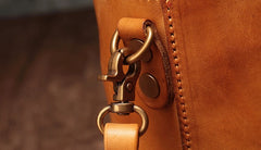 Vintage Leather Brown Bucket Shoulder Bag Barrel Crossbody Purse For Women