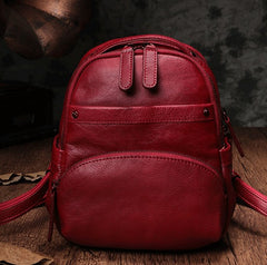 Vintage Leather Brown Womens Backpack Travel Backpack Red School Backpack for Women