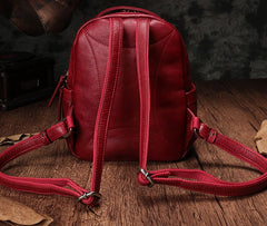 Vintage Leather Brown Womens Backpack Travel Backpack Red School Backpack for Women