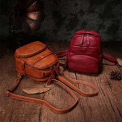Vintage Leather Brown Womens Backpack Travel Backpack Red School Backpack for Women