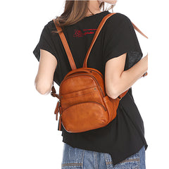 Vintage Leather Brown Womens Backpack Travel Backpack Red School Backpack for Women