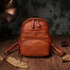 Vintage Leather Brown Womens Backpack Travel Backpack Red School Backpack for Women
