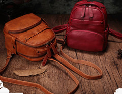 Vintage Leather Brown Womens Backpack Travel Backpack Red School Backpack for Women