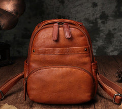 Vintage Leather Brown Womens Backpack Travel Backpack Red School Backpack for Women