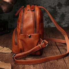 Vintage Leather Brown Womens Backpack Travel Backpack Red School Backpack for Women