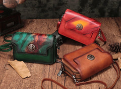 Vintage Leather Brown Womens Small Shoulder Purse Red Shoulder Bag Green Crossbody Purse For Women