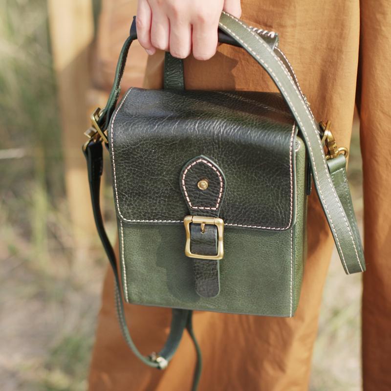 Vintage Leather Bucket Bag Green Box Bags Purses - Annie Jewel