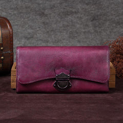 Purple Vintage Womens Leather Long Clutch Brown Long Wallet Green Phone Purses for Ladies