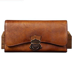 Vintage Bifold Leather Wallets For Women Unique Brown Womens Long Wallets