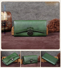 Yellow Vintage Womens Leather Long Clutch Red Long Wallet Green Phone Purses for Ladies