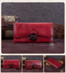 Green Vintage Ladies Leather Buckle Bifold Long Wallet Purple Phone Clutch Purses for Women