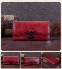 Brown Vintage Womens Leather Long Clutch Red Long Wallet Green Phone Purses for Ladies