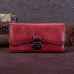 Grey Vintage Womens Leather Buckle Long Wallet BIfold Brown Clutch Phone Purses for Ladies