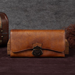 Green Vintage Ladies Leather Buckle Bifold Long Wallet Purple Phone Clutch Purses for Women