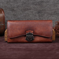 Green Vintage Ladies Leather Buckle Bifold Long Wallet Purple Phone Clutch Purses for Women