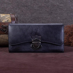 Grey Vintage Womens Leather Buckle Long Wallet BIfold Brown Clutch Phone Purses for Ladies