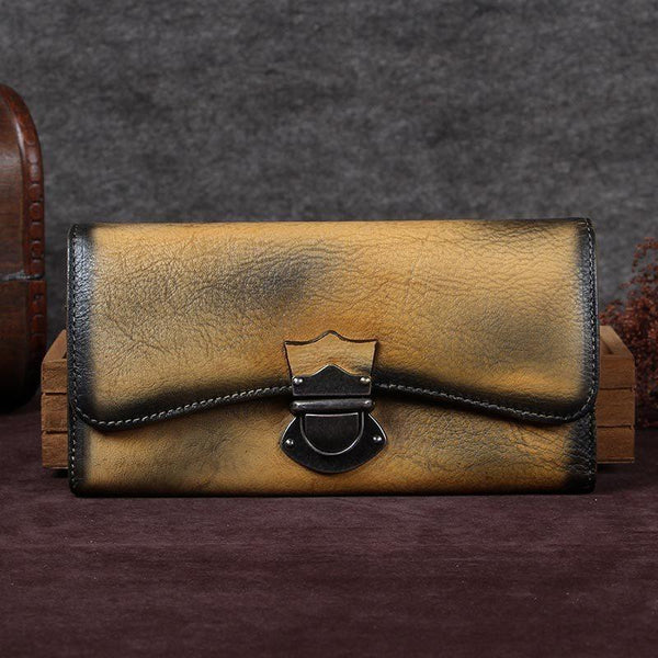 Green Vintage Ladies Leather Buckle Bifold Long Wallet Purple Phone Clutch Purse SM8198641