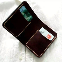Vintage Leather Coffee Mens Small Wallet Leather billfold Bifold Wallets for Men