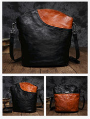 Brown Leather Womens Shoulder Bucket Bag Cross Body Black Bucket Purse Barrel Bag for ladies