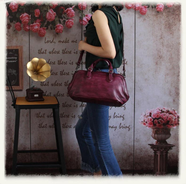 Purple 13" Womens Leather Doctor Handbag Gray Doctor's Bag Red Shoulder Bag Purs DB94680020